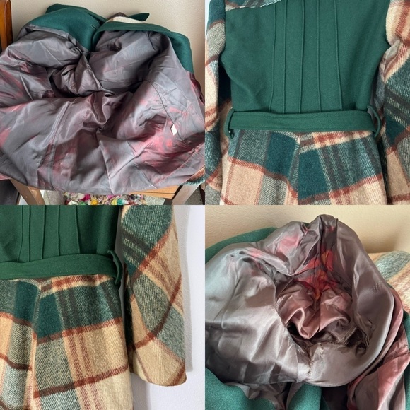 Vintage wintergreen and tan plaid midi coat - Picture 12 of 16